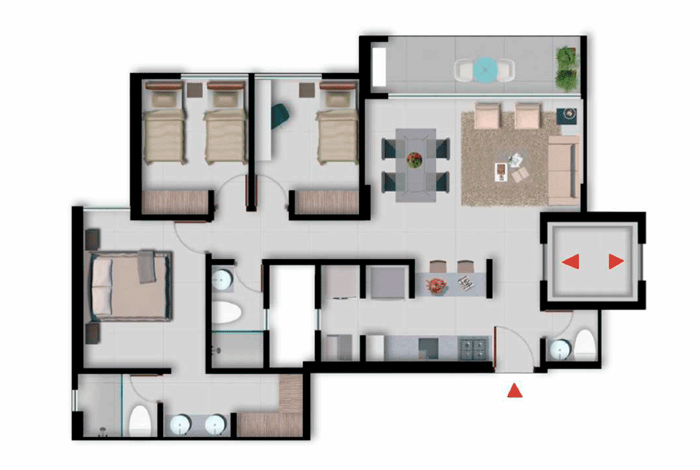 Plano Apartamento Vila Nova 84.59 metros cuadrados
